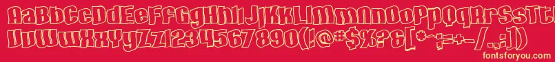 Czcionka SF Hallucination Outline – żółte czcionki na czerwonym tle