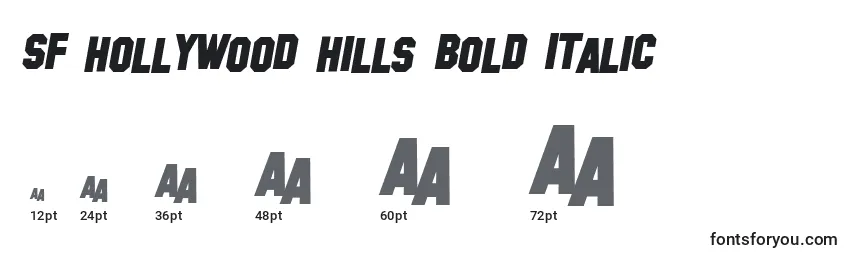 Tamanhos de fonte SF Hollywood Hills Bold Italic