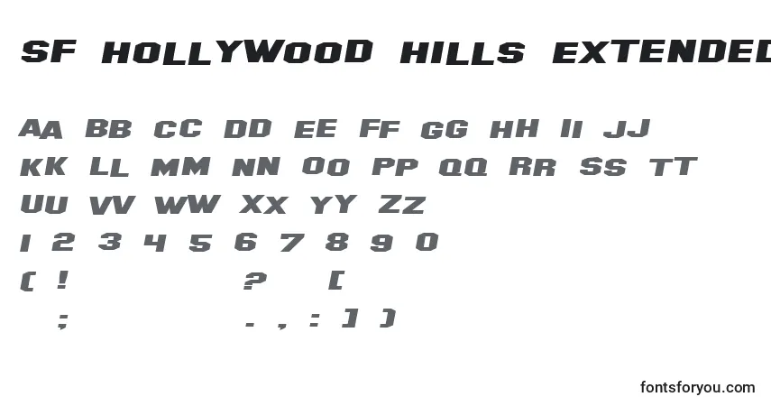 Schriftart SF Hollywood Hills Extended Italic – Alphabet, Zahlen, spezielle Symbole