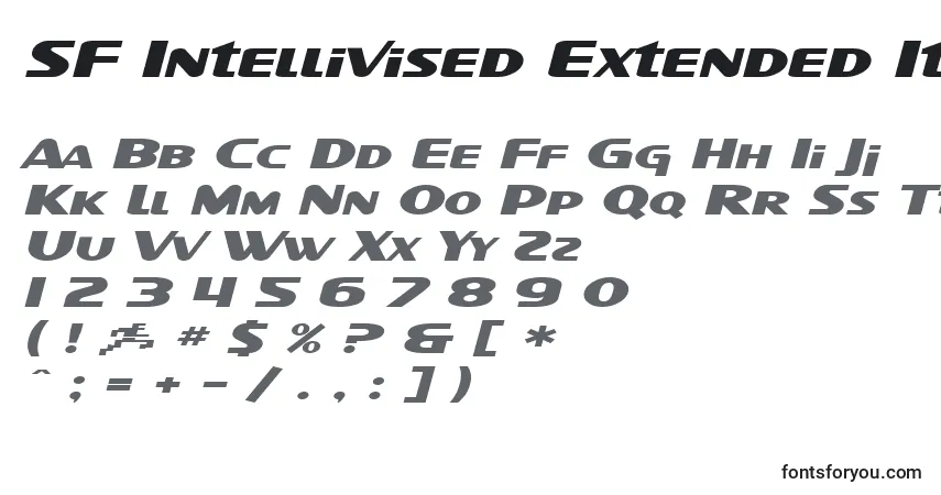 Шрифт SF Intellivised Extended Italic – алфавит, цифры, специальные символы