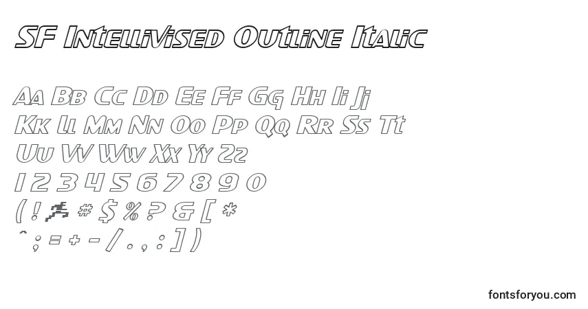 Шрифт SF Intellivised Outline Italic – алфавит, цифры, специальные символы