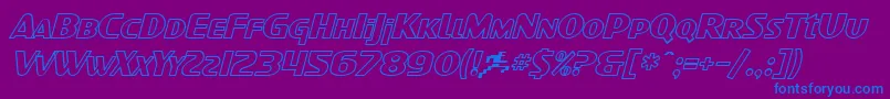 SF Intellivised Outline Italic-Schriftart – Blaue Schriften auf violettem Hintergrund