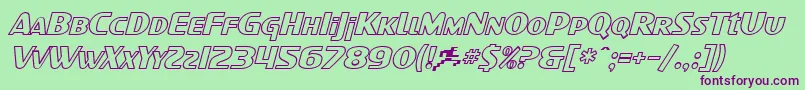 フォントSF Intellivised Outline Italic – 緑の背景に紫のフォント