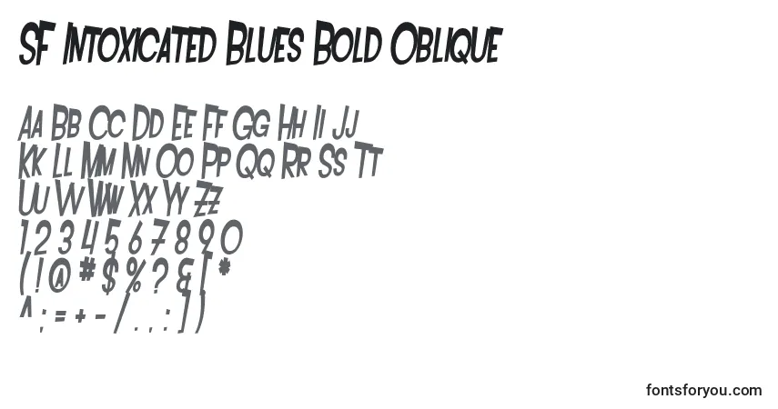 Шрифт SF Intoxicated Blues Bold Oblique – алфавит, цифры, специальные символы