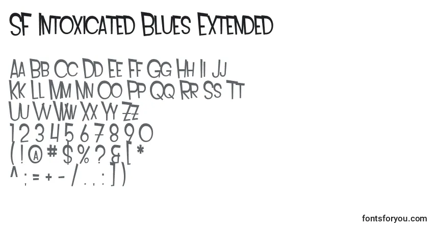 Czcionka SF Intoxicated Blues Extended – alfabet, cyfry, specjalne znaki