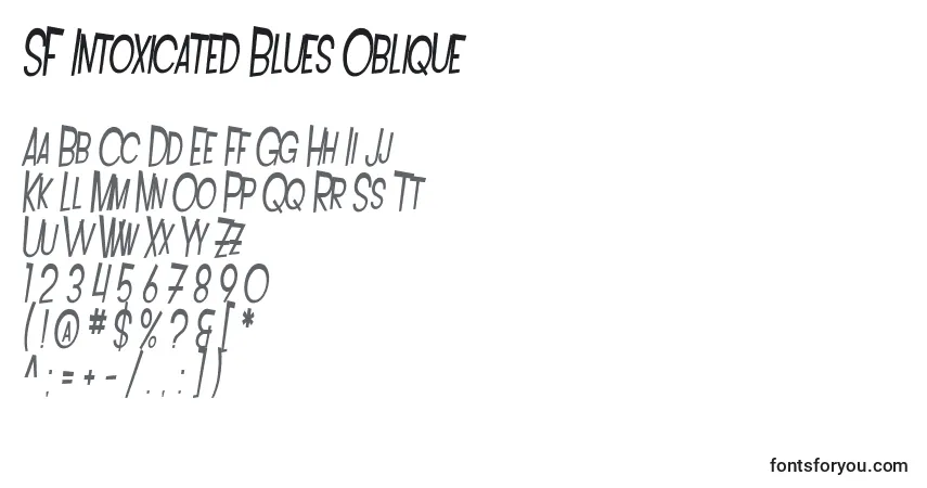 Шрифт SF Intoxicated Blues Oblique – алфавит, цифры, специальные символы