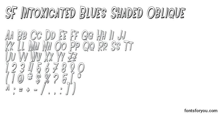 Czcionka SF Intoxicated Blues Shaded Oblique – alfabet, cyfry, specjalne znaki