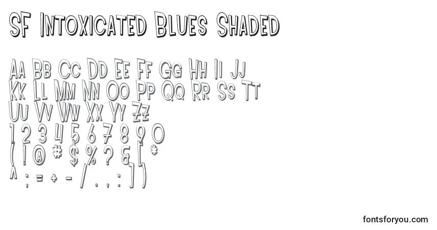 A fonte SF Intoxicated Blues Shaded – alfabeto, números, caracteres especiais