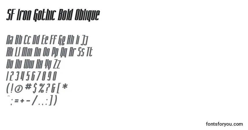 Schriftart SF Iron Gothic Bold Oblique – Alphabet, Zahlen, spezielle Symbole