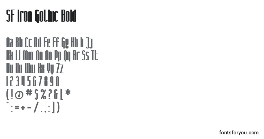 Шрифт SF Iron Gothic Bold – алфавит, цифры, специальные символы