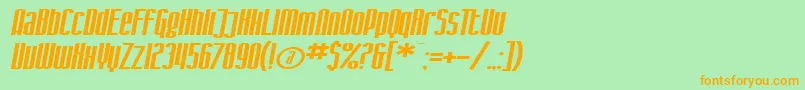 SF Iron Gothic Extended Oblique-fontti – oranssit fontit vihreällä taustalla