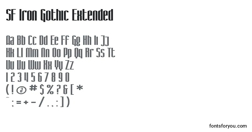 A fonte SF Iron Gothic Extended – alfabeto, números, caracteres especiais