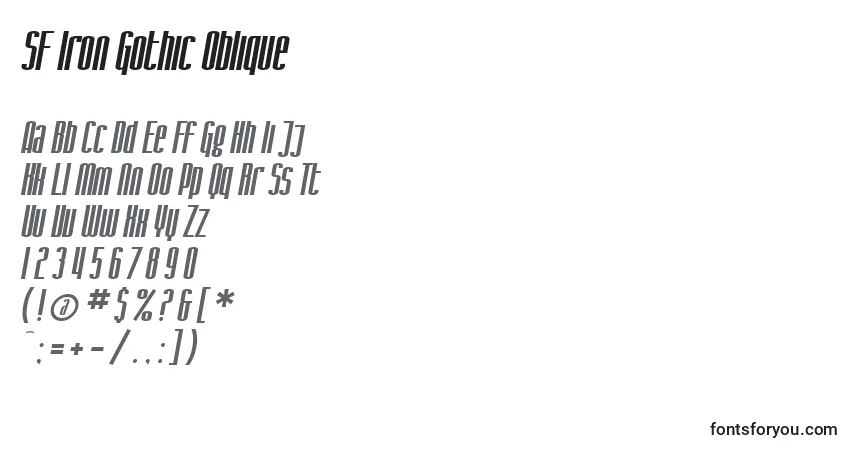 Шрифт SF Iron Gothic Oblique – алфавит, цифры, специальные символы