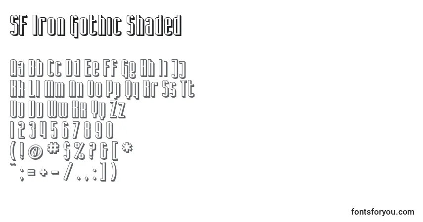 Шрифт SF Iron Gothic Shaded – алфавит, цифры, специальные символы