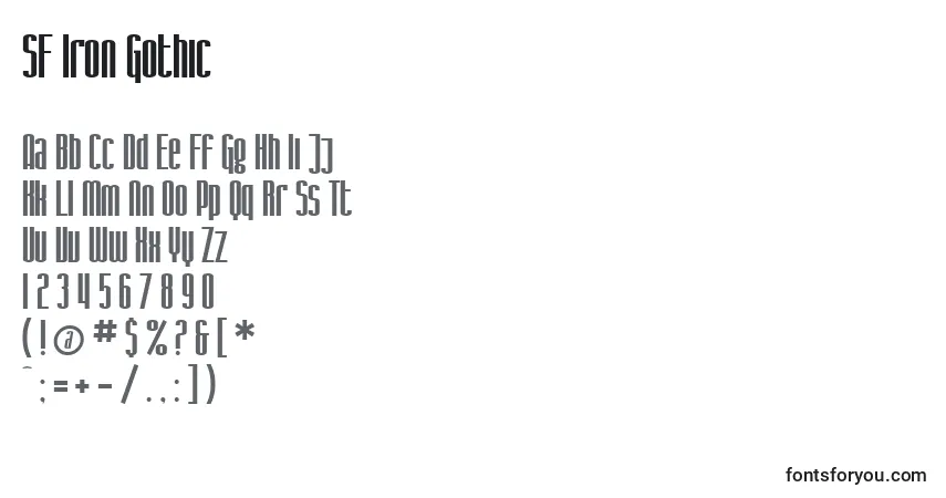 Шрифт SF Iron Gothic – алфавит, цифры, специальные символы