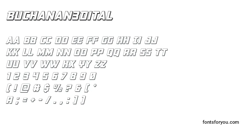 Buchanan3Dital-fontti – aakkoset, numerot, erikoismerkit
