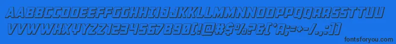 Buchanan3Dital-Schriftart – Schwarze Schriften auf blauem Hintergrund