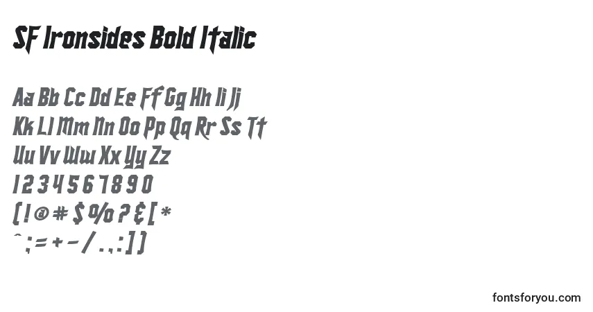 A fonte SF Ironsides Bold Italic – alfabeto, números, caracteres especiais