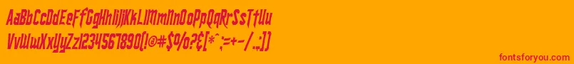 SF Ironsides Condensed Italic-Schriftart – Rote Schriften auf orangefarbenem Hintergrund