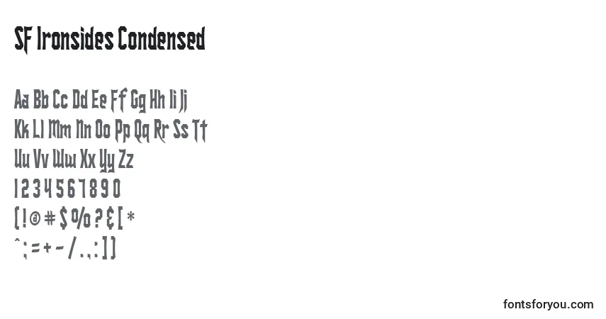 Czcionka SF Ironsides Condensed – alfabet, cyfry, specjalne znaki