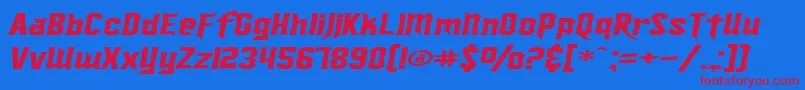 SF Ironsides Extended Italic-Schriftart – Rote Schriften auf blauem Hintergrund