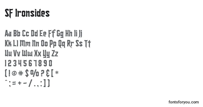 Schriftart SF Ironsides – Alphabet, Zahlen, spezielle Symbole