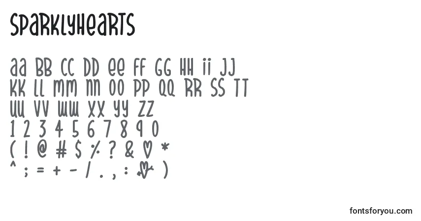 A fonte SparklyHearts – alfabeto, números, caracteres especiais