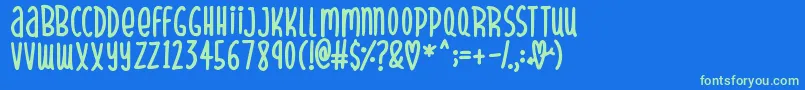 SparklyHearts Font – Green Fonts on Blue Background