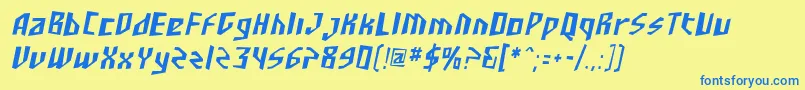 SF Junk Culture Condensed Oblique-fontti – siniset fontit keltaisella taustalla