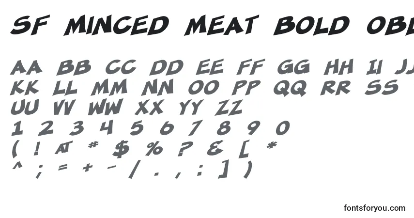 A fonte SF Minced Meat Bold Oblique – alfabeto, números, caracteres especiais