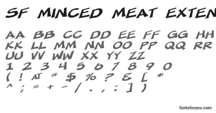 Шрифт SF Minced Meat Extended Oblique – алфавит, цифры, специальные символы