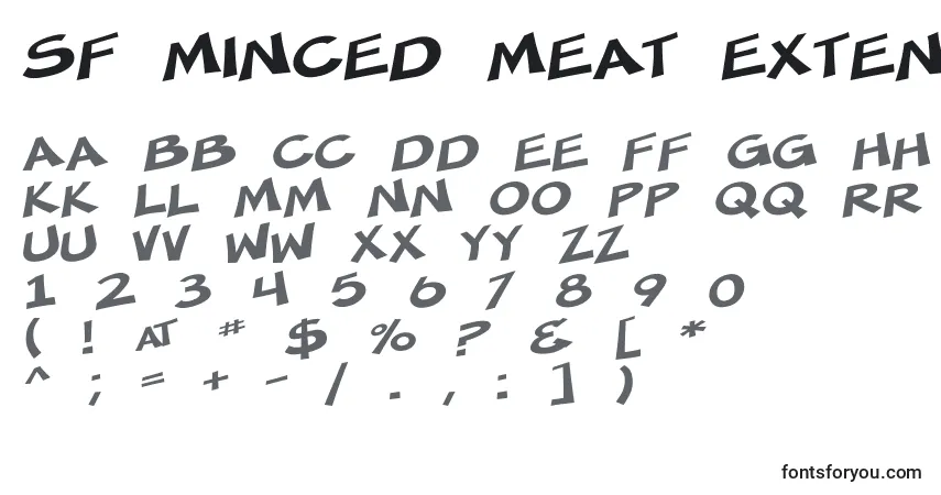 A fonte SF Minced Meat Extended – alfabeto, números, caracteres especiais