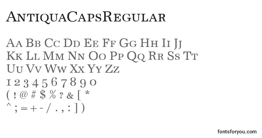 A fonte AntiquaCapsRegular – alfabeto, números, caracteres especiais