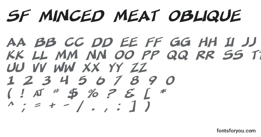 Шрифт SF Minced Meat Oblique – алфавит, цифры, специальные символы