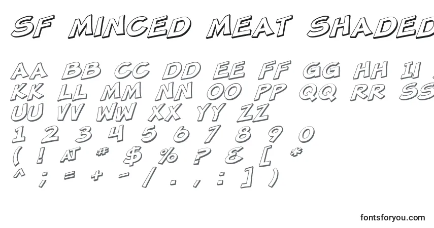 Шрифт SF Minced Meat Shaded Oblique – алфавит, цифры, специальные символы