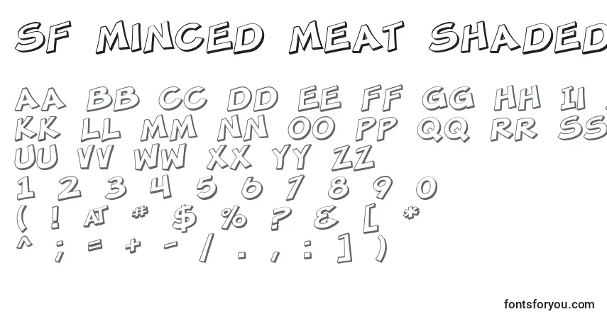 A fonte SF Minced Meat Shaded – alfabeto, números, caracteres especiais