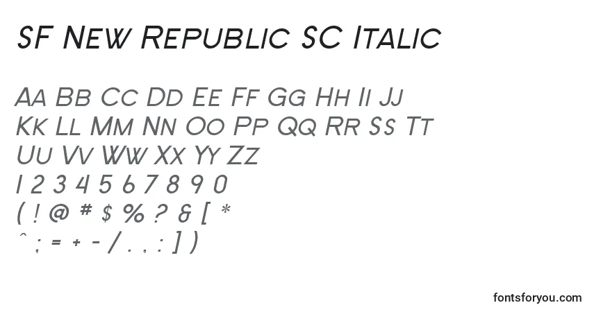 Шрифт SF New Republic SC Italic – алфавит, цифры, специальные символы