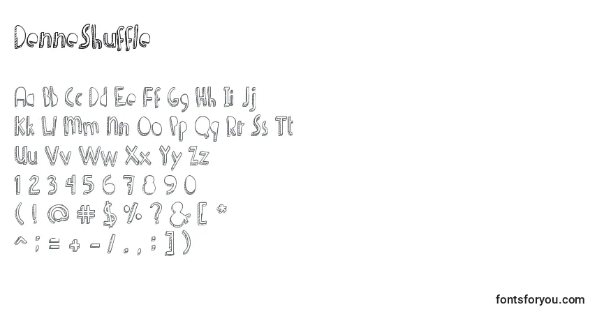 Czcionka DenneShuffle – alfabet, cyfry, specjalne znaki