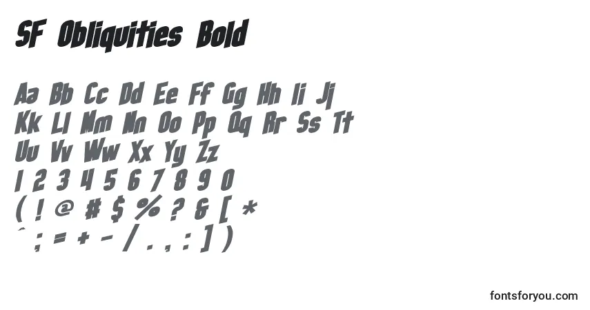 Шрифт SF Obliquities Bold – алфавит, цифры, специальные символы