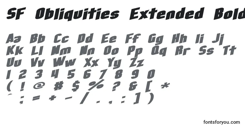 Шрифт SF Obliquities Extended Bold – алфавит, цифры, специальные символы