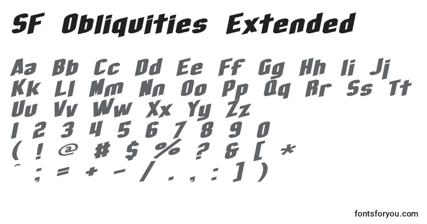 Шрифт SF Obliquities Extended – алфавит, цифры, специальные символы