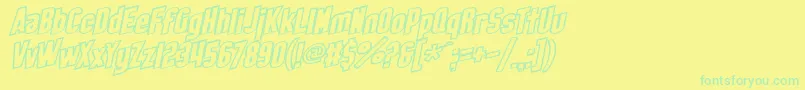 SF Obliquities Outline Bold-Schriftart – Grüne Schriften auf gelbem Hintergrund