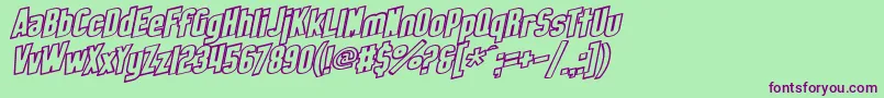 フォントSF Obliquities Outline Bold – 緑の背景に紫のフォント