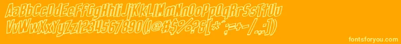 SF Obliquities Outline-Schriftart – Gelbe Schriften auf orangefarbenem Hintergrund
