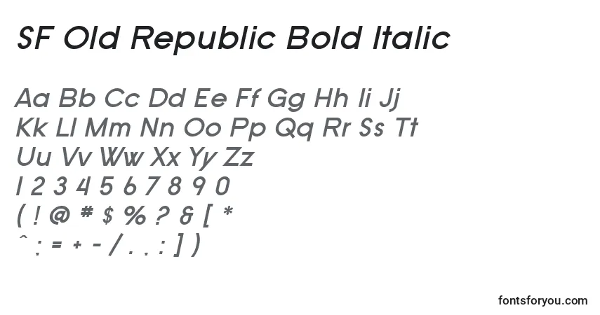Czcionka SF Old Republic Bold Italic – alfabet, cyfry, specjalne znaki