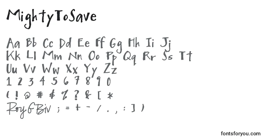Шрифт MightyToSave – алфавит, цифры, специальные символы