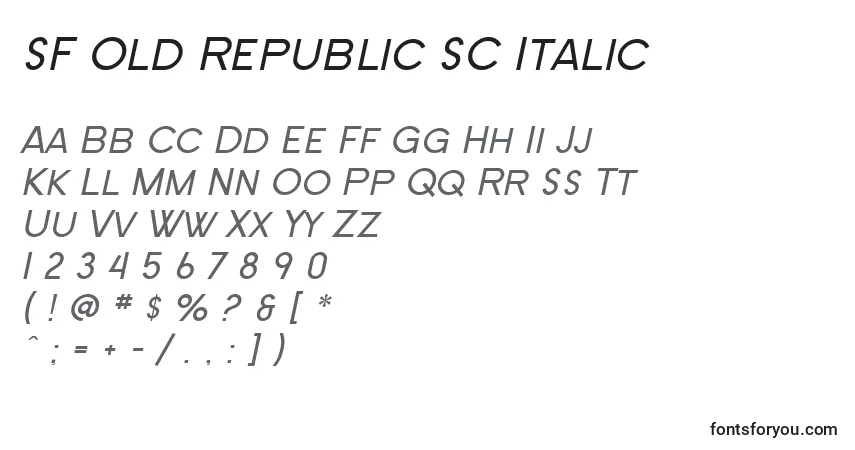 Шрифт SF Old Republic SC Italic – алфавит, цифры, специальные символы