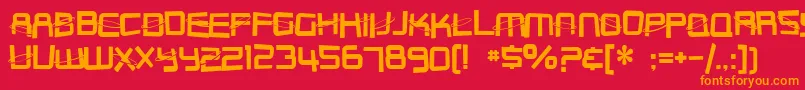 SF Outer Limits DistUpright-Schriftart – Orangefarbene Schriften auf rotem Hintergrund