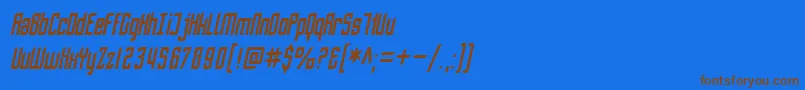 フォントSF Piezolectric Condensed Oblique – 茶色の文字が青い背景にあります。