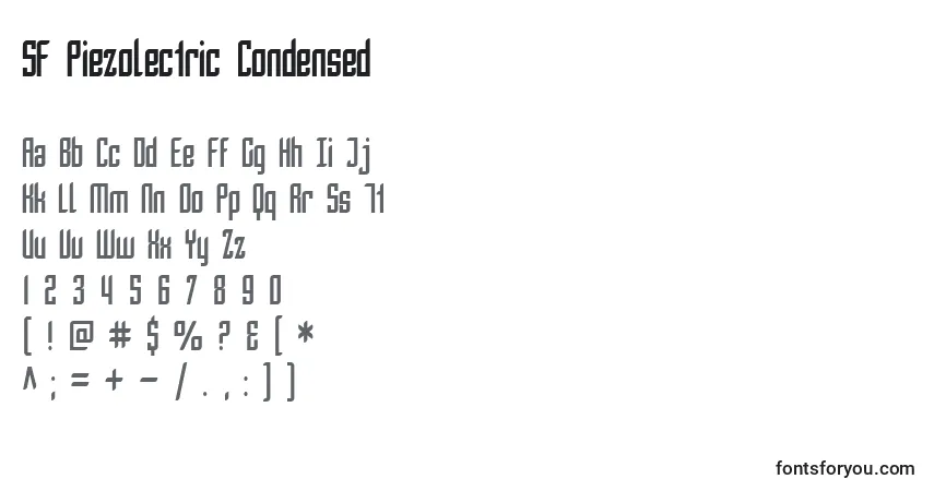 Шрифт SF Piezolectric Condensed – алфавит, цифры, специальные символы